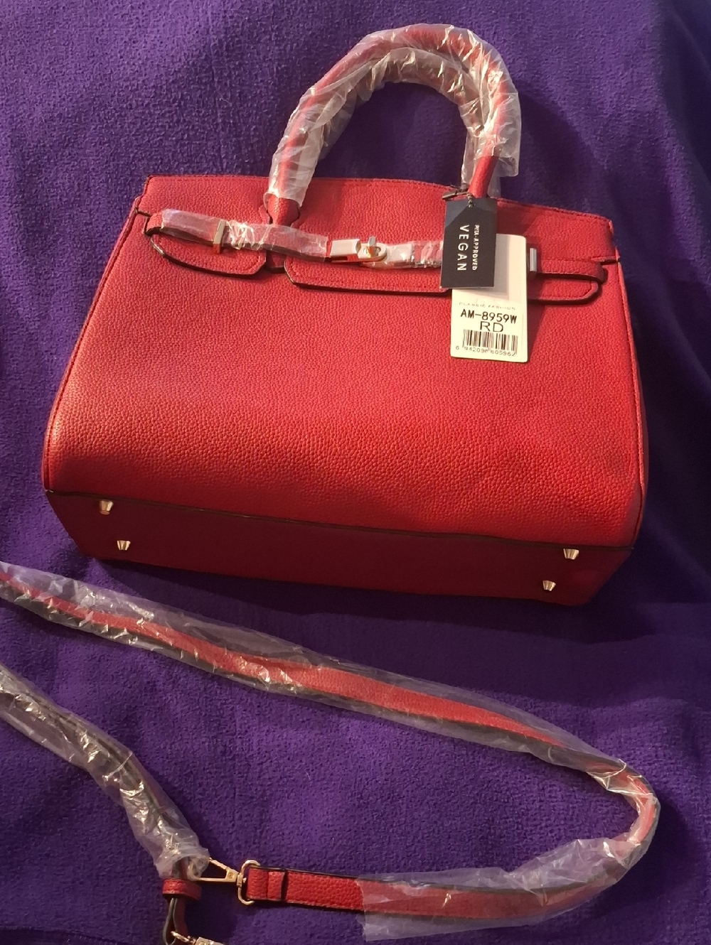 Women’s Red Vegan Leather Satchel Handbag